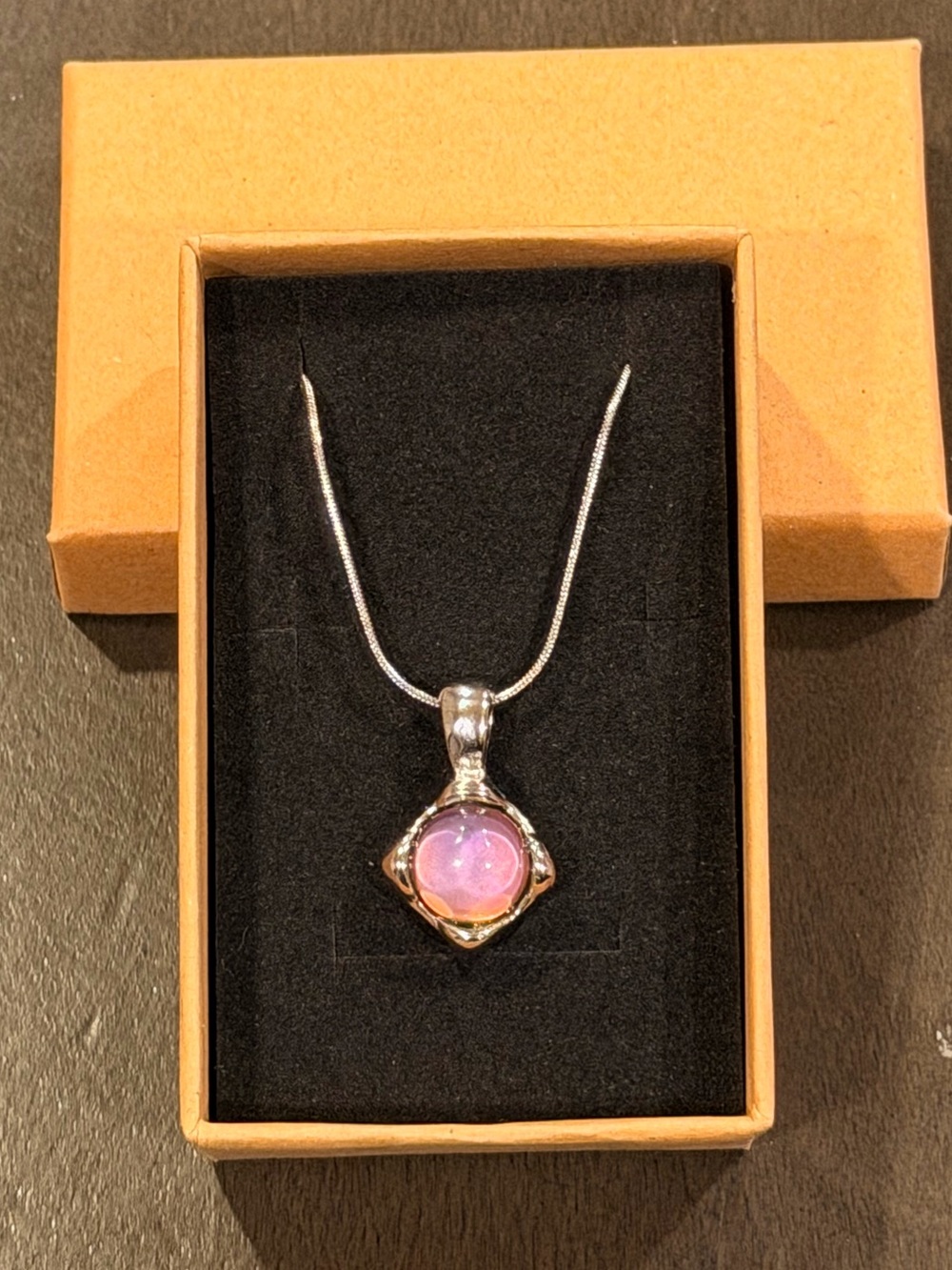 Elegant Stainless Steel Silver Tone Round Stone Pendant Mood Necklace